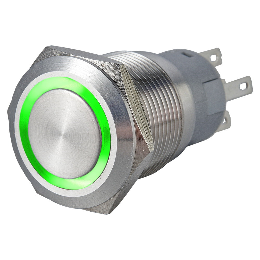 interruptor antivandalismo de aço inoxidável 1NO1NC iluminado por anel de 19 mm
