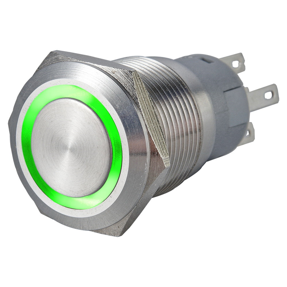 19mm Ring Illuminated Stainless Steel Anti Vandal Switch - Pin