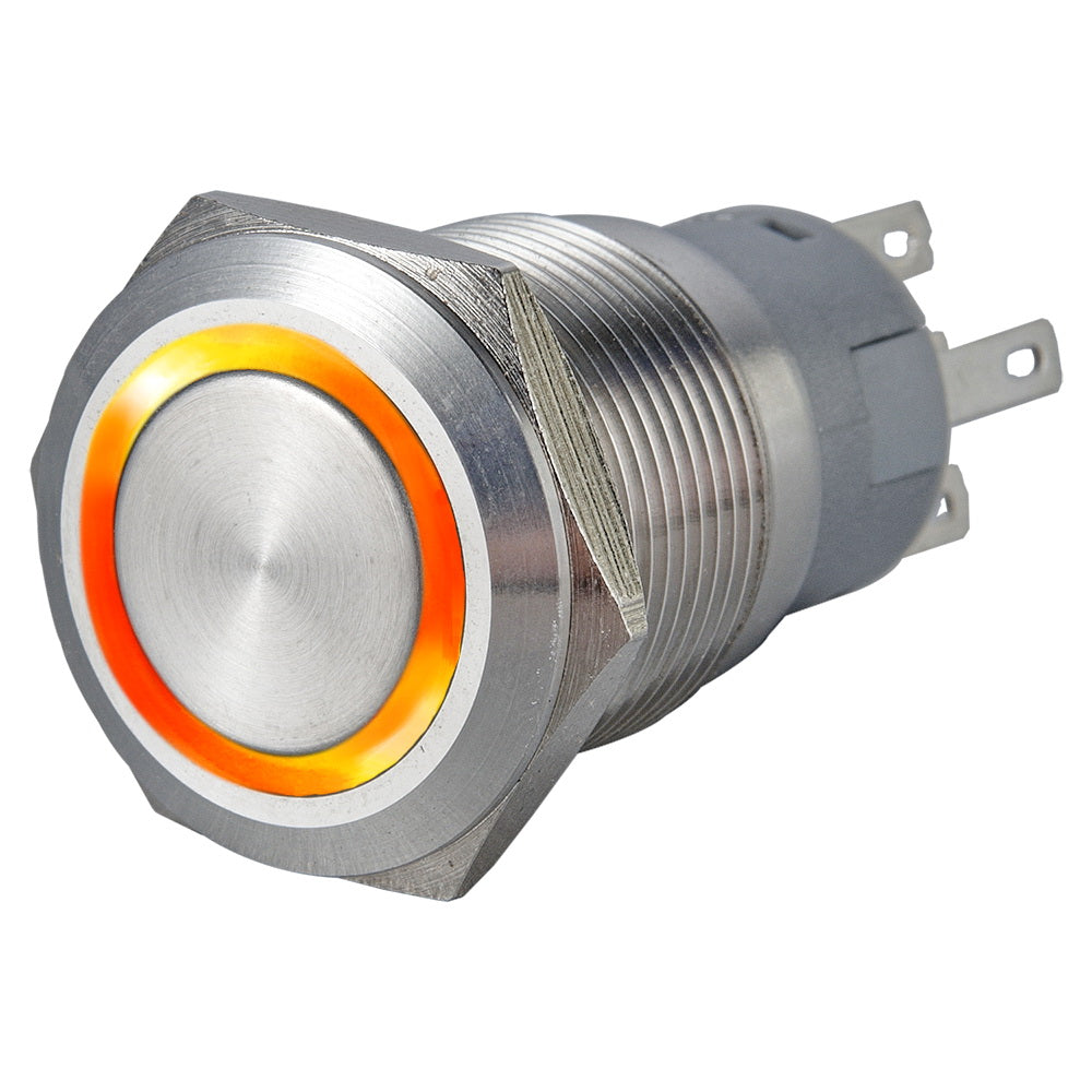 interruptor antivandalismo de aço inoxidável 1NO1NC iluminado por anel de 19 mm