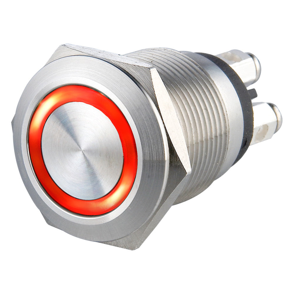 Interruptor antivandálico iluminado con terminal de tornillo momentáneo 1NO de microviaje de 19 mm 0,5 A 24 V CC