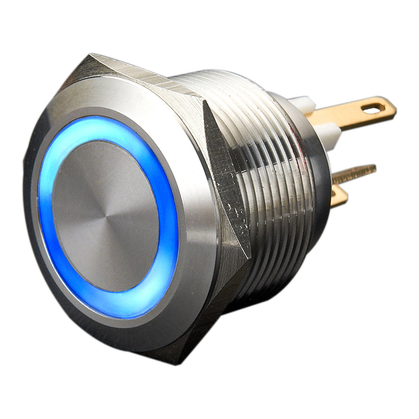 Interruptor antivandálico iluminado con anillo de terminal de 22 mm, microviaje, 0,5 A, 24 V CC, IP65, 1 NO
